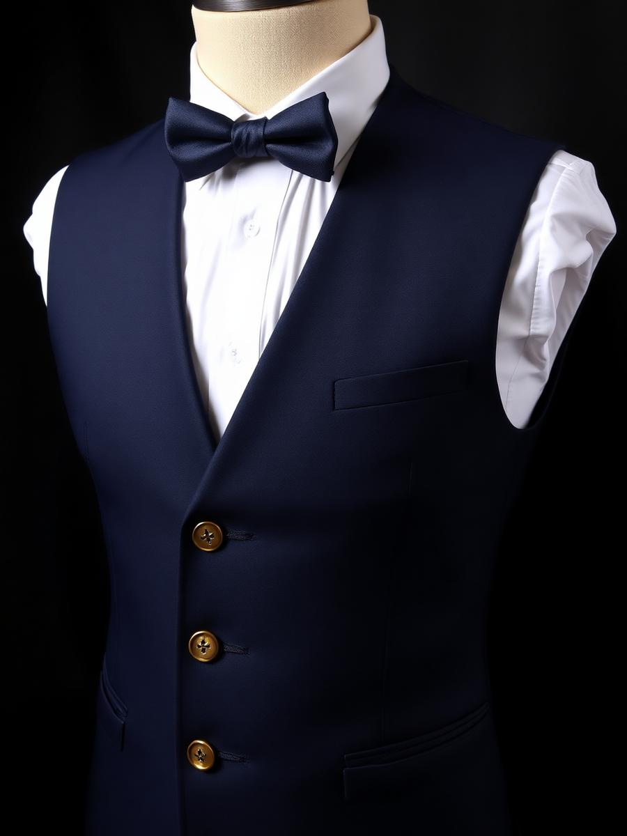 Navy men's three piece waist coat with gold buttons