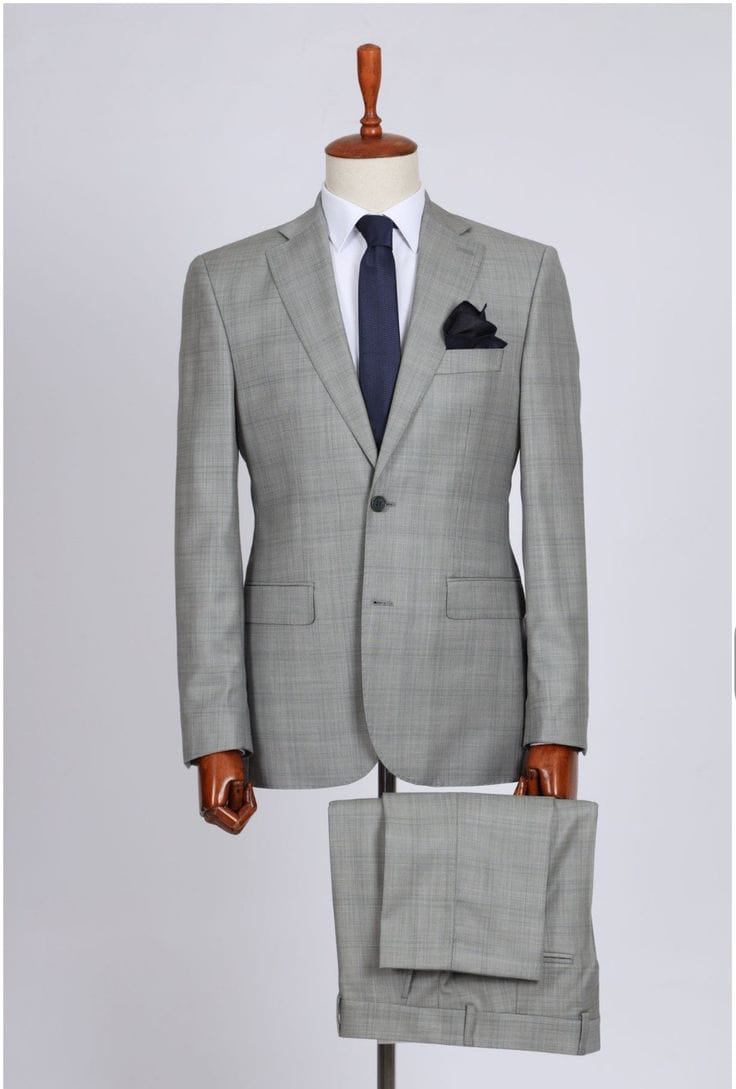 Grey checked two piece men's pant coat suit