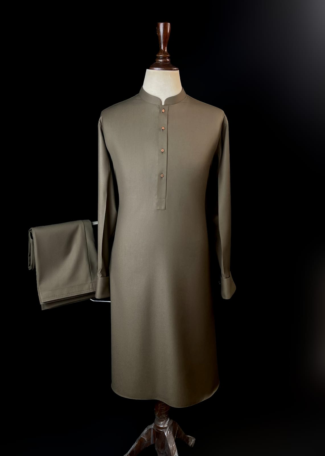 Olive shalwar kameez stitched single salai for men
